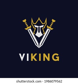 V letter viking king warrior Sward logo