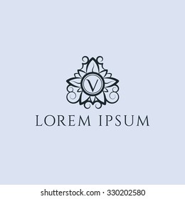 V letter vintage vector logo template (sign, symbol, emblem, ornament)