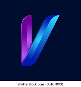 V letter volume blue and purple color logo design template elements.