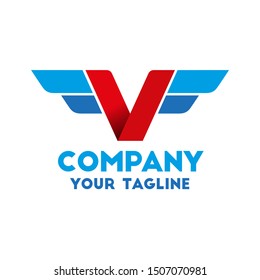 V letter with wings, vector logo template