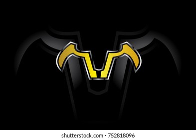 V letter yellow with bat wings style for gaming team