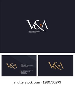 V & A letters Joint logo icon and Business card vector template.