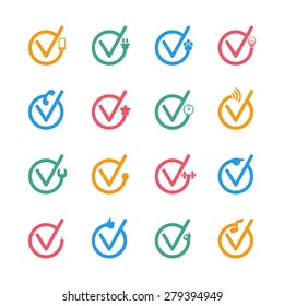 V letters set or check mark, verification icon, design template elements 
