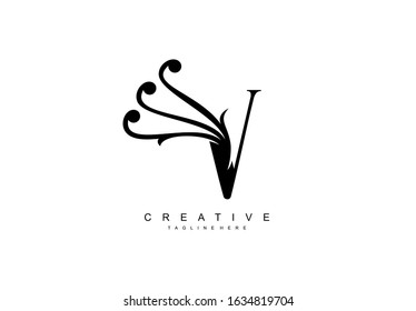V Linked Abstract Flourish Monogram Shape Vector Logo Template
