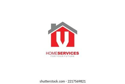 Arquitectura del logotipo V para la empresa de construcción. ilustración vectorial de plantilla de propiedades para su marca.