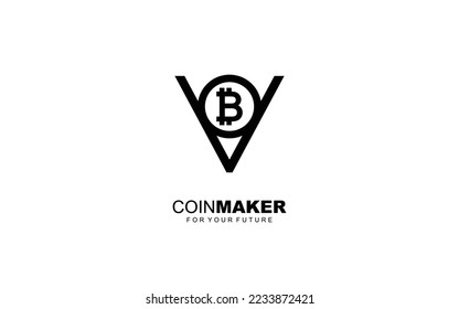 Logo V BITCOIN para identidad. Ilustración vectorial de la plantilla CRYPTO CURRENCY para su marca.