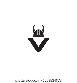 The V logo with a black viking helmet and a white background