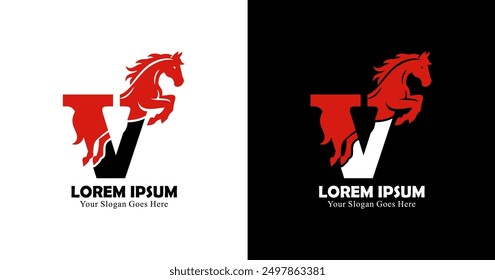 V logo design combined with horse