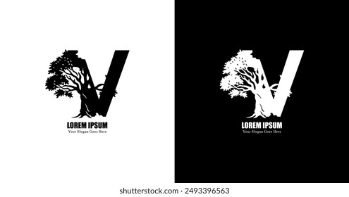 V logo design combined with a tree