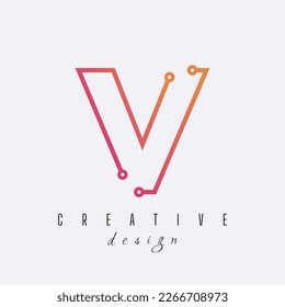 V logo design Technology line letter symbol Gradient color style. Vector illustration