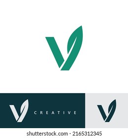V Logo Design and template. Creative V leaf  icon initials based Letters in vector.