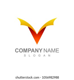 V Logo Design With Wing 