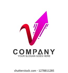 V logo with fast arrow launch