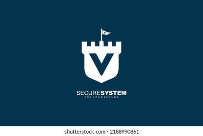 V logo fortress vector for identity company. initial letter security template vector illustration for your brand.