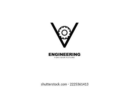 V logo gear for identity. industrial template vector illustration for your brand.