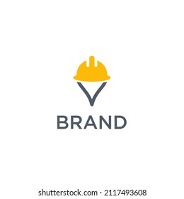 V logo illustration of a construction hat.  firefighter hat vector.  industrial hat or cap