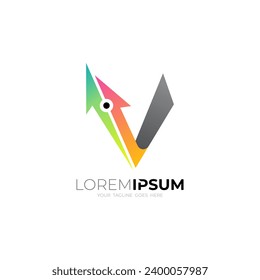 Logotipo V, logotipo Carta V con tecnología de diseño de flecha, estilo colorido