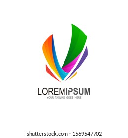 V logo , Letter v logo with colorful design technology, 