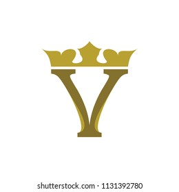 V logo letter with crown design