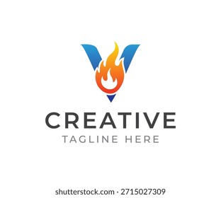 Logo V, letra V, logotipo de la llama V, logotipo del fuego, logotipo del negocio