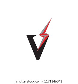 V logo letter with flash
