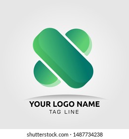 V logo letter and X logo green logo gradient logo for company and technology