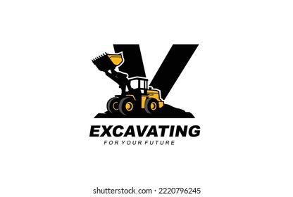 V logo LOADER for construction company. Heavy equipment template vector illustration for your brand.