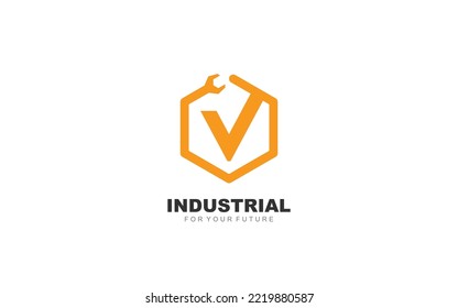 Máquina con logotipo V para identidad. ilustración vectorial de plantilla industrial para su marca.