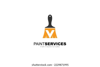 Pincel de pintura con logotipo V para identidad. ilustración vectorial de plantilla de construcción para su marca.