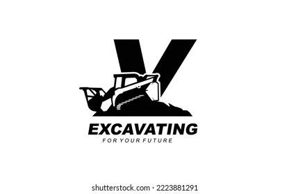 Logo V SKID STEER para la empresa de construcción. Ilustración vectorial de la plantilla de equipo pesado para su marca.