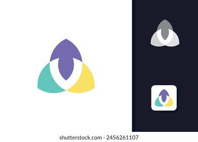 v logo with three elements vector template