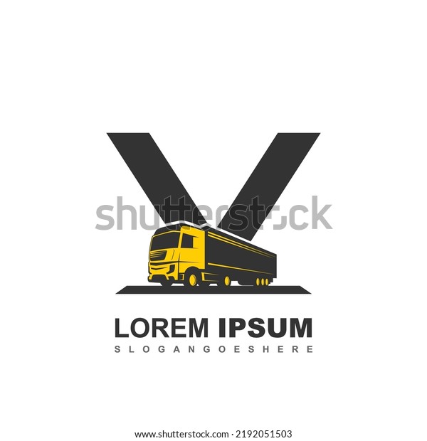 V logo with\
truck illustration for your\
brand