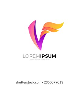 V logo and wing design, Business logo, 3d colorful design