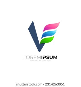 V logo and wing design combination, modern style