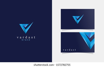 V Logomark Abstract 3D logotype vector with business card template design for branding identity