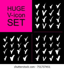 V logos collection.
Hand made validation icons set of different check marks. Vector illustration
Dirty artistic design elements signs. Freehand drawing. 
Template isolated on background.