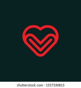 V Love Outline Creative Modern Letter Logo
