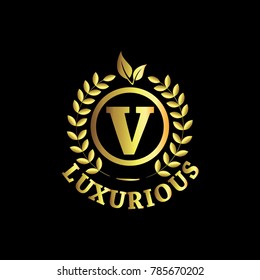 V Luxurious Logo Gold Vector Template Design