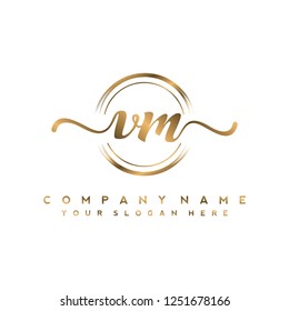V M Initial handwriting logo vector