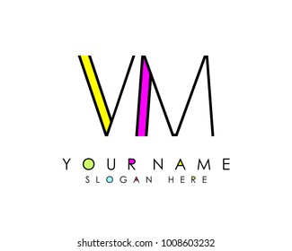 V & M initial minimalist logo template vector