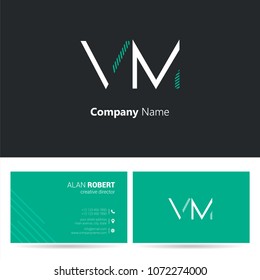 V & M joint logo stroke letter design with business card template