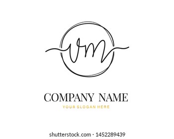 V M VM Initial handwriting logo design with circle. Beautyful design handwritten logo for fashion, team, wedding, luxury logo.