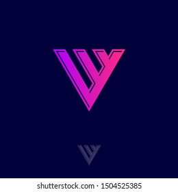 V monogram. V logo consist of three strips. Linear letter on a dark backgrounds.