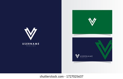 V Monogram Logo Mark with business card template design for branding identity