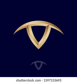 V monogram. Taurus logo. Spanish cuisine. V letter with horns, like a bull's head. Steak house restaurant or butchery and grill. 