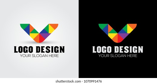 V Multi Color Logo Design Template Vector EPS