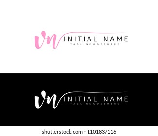 V N Initial handwriting logo vector. Hand lettering for designs.