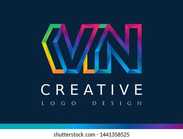 V N Logo. VN Letter Design Vector with Magenta blue and green yellow color