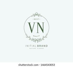V N VN Beauty vector initial logo, handwriting logo of initial signature, wedding, fashion, jewerly, boutique, floral and botanical with creative template for any company or business.