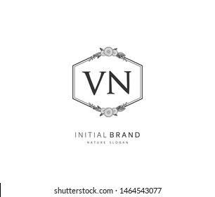 V N VN Beauty vector initial logo, handwriting logo of initial signature, wedding, fashion, jewerly, boutique, floral and botanical with creative template for any company or business.
